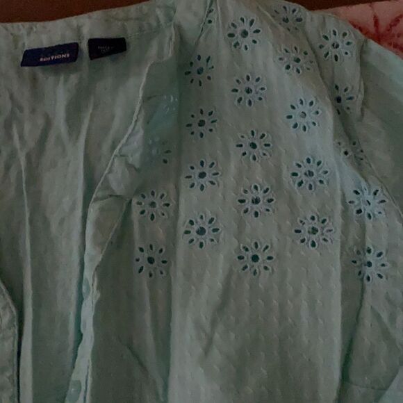 Basic Editions Teal Crochet light Weight Blouse S - Picture 3 of 4